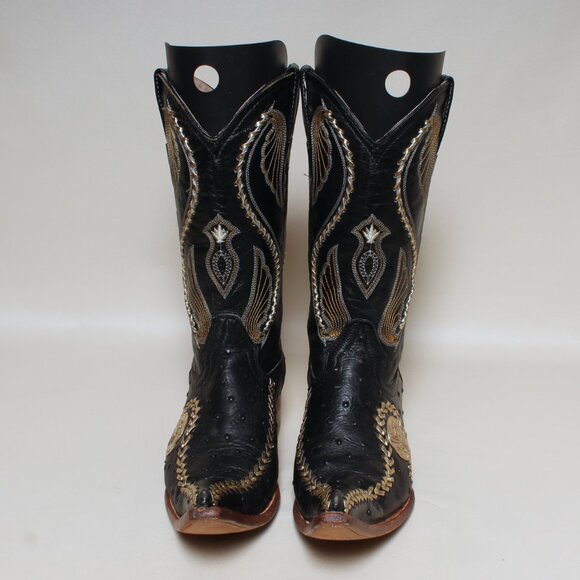 El General 1901 Mens Sz 8.5 Ostrich Embossed Black Leather Cowboy Western Boots - Picture 5 of 11